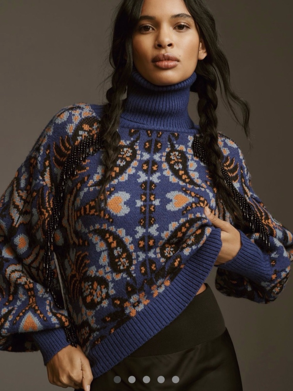 FARM Rio Martina Sequin Jacquard Turtleneck Sweater Size XS